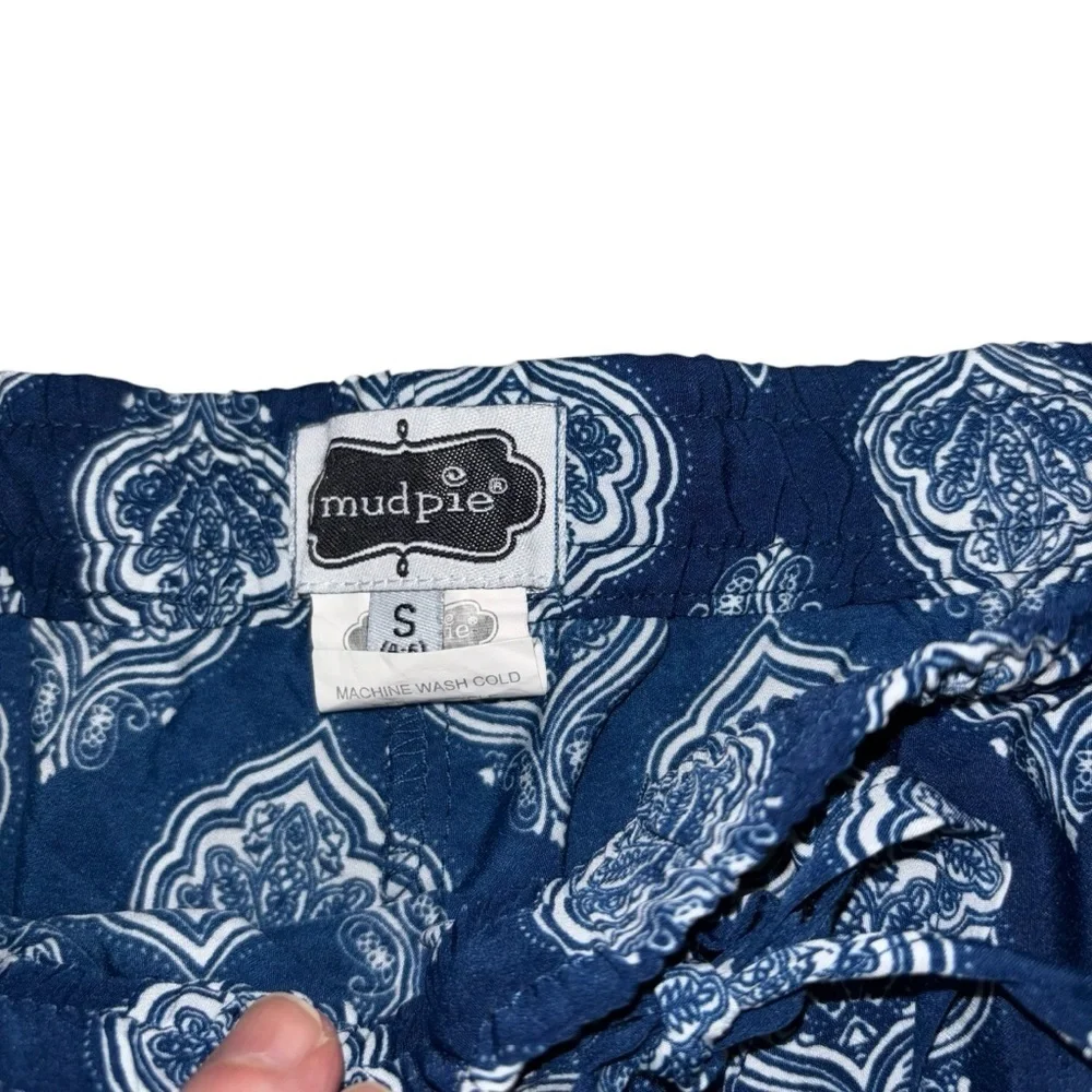 Mud Pie Women's S Small White Leg Pants Ornamental Paisley Print Elastic Waist